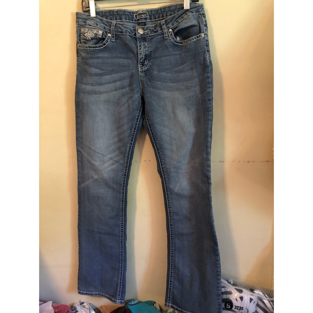 Y2K Soundgirl cross embellished Rhinestone flare Jeans Size 11/12